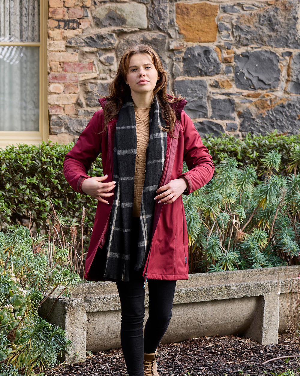 Ersa Long Softshell Coat in Earth Red