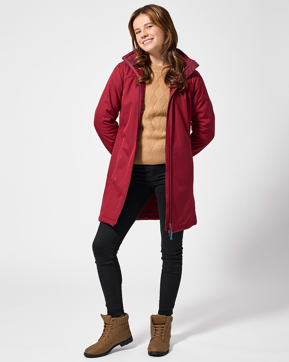 Ersa Long Softshell Coat in Earth Red